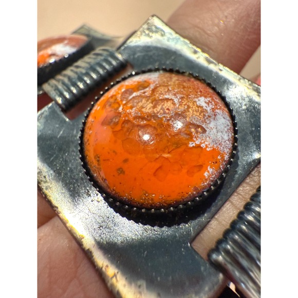 Vintage Orange Enamel Bracelet Modernist Art Deco Retro Statement Jewelry - Picture 5 of 5